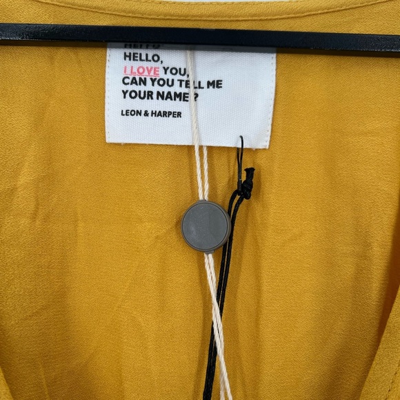 Leon & Harper Rhina Tie Belted Front Button Mini Dress In Yellow - Picture 3 of 6